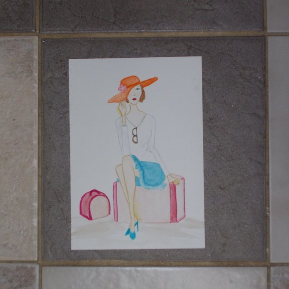 New Traveling Lady watercolor painting 7"x10" - Picture 3 of 3